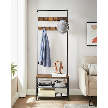 Artikelbild 3 für VASAGLE Garderobenbank mit Haken und Schuhrost HSR411B01 braun, schwarz Metall 64,0 cm, Artikelnummer 438639