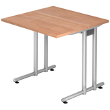 Artikelbild 1 für HAMMERBACHER NS08 Schreibtisch nussbaum quadratisch, C-Fuß-Gestell silber 80,0 x 80,0 cm, Artikelnummer 864264