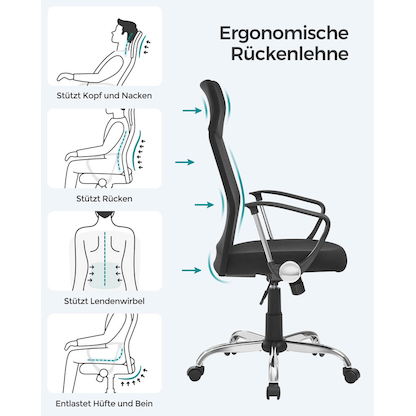 Artikelbild 4 für SONGMICS Bürostuhl, OBN034B01 Stoff schwarz, Gestell silber, Artikelnummer 262778