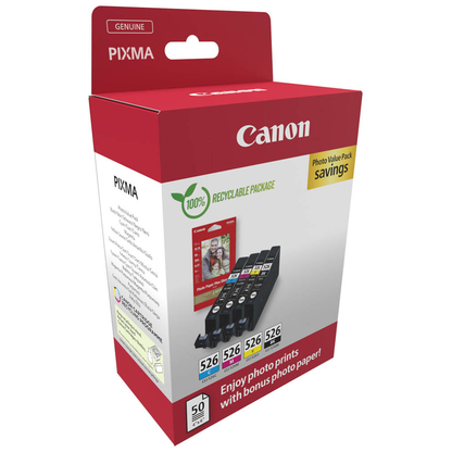 Artikelbild 3 für Canon CLI-526 C/M/Y/BK schwarz, cyan, magenta, gelb Druckerpatronen + Fotopapier, Artikelnummer 209249