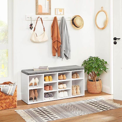 Artikelbild 2 für VASAGLE Schuhbank LHS010W01 weiß, grau Holz 104,0 cm, Artikelnummer 262137