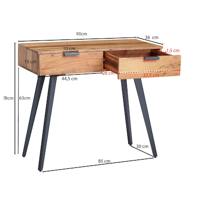 Artikelbild 5 für WOHNLING Schreibtisch braun rechteckig, 4-Fuß-Gestell braun 90,0 x 36,0 cm, Artikelnummer 541072
