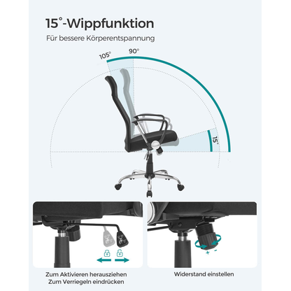 Artikelbild 5 für SONGMICS Bürostuhl, OBN034B01 Stoff schwarz, Gestell silber, Artikelnummer 262778