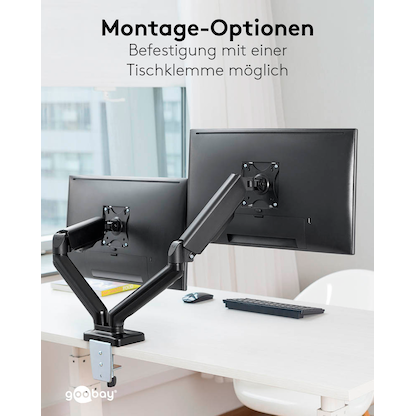 Artikelbild 5 für goobay Monitor-Halterung 58531 schwarz für 2 Monitore, Tischbohrung, Tischklemme, Artikelnummer 557229