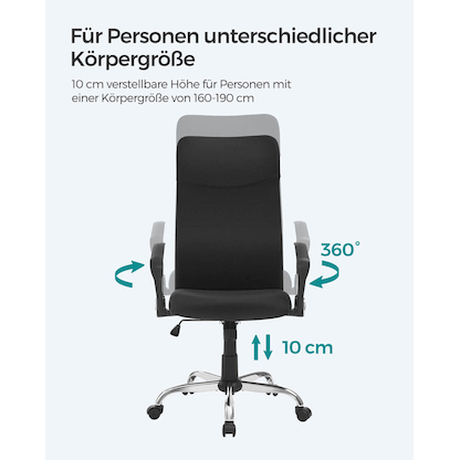 Artikelbild 7 für SONGMICS Bürostuhl, OBN034B01 Stoff schwarz, Gestell silber, Artikelnummer 262778