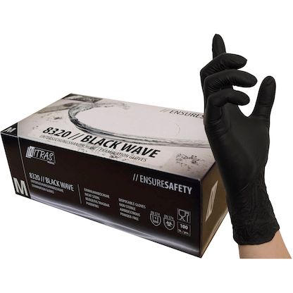 Artikelbild für NITRAS MEDICAL unisex Einmalhandschuhe BLACK WAVE schwarz Größe M, 100 St., Artikelnummer 684823