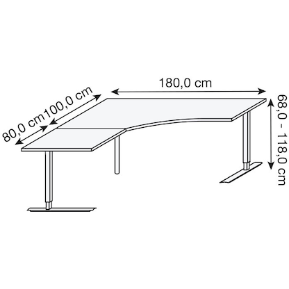 Artikelbild 2 für röhr Techno elektrisch höhenverstellbarer Schreibtisch hellgrau L-Form, C-Fuß-Gestell silber 180,0 x 80,0 cm, Artikelnummer 419395