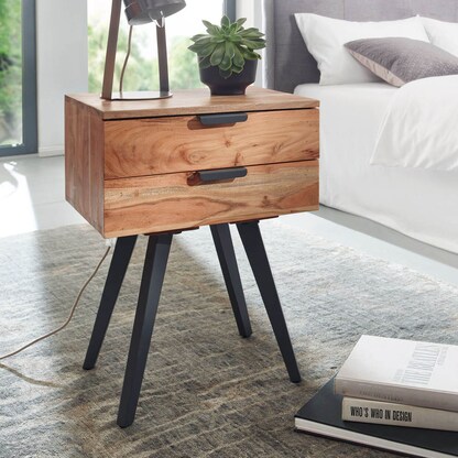 Artikelbild 3 für WOHNLING Nachttisch Massivholz akazie 47,0 x 35,0 x 65,0 cm, Artikelnummer 908034