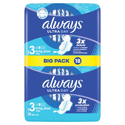 Artikelbild 2 für always Binden Ultra Day Long Plus mit Flügeln für Frauen, 18 St., Artikelnummer 585424