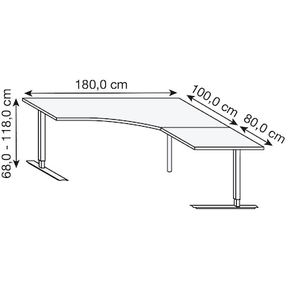 Artikelbild 2 für röhr Techno elektrisch höhenverstellbarer Schreibtisch ahorn L-Form, C-Fuß-Gestell silber 180,0 x 80,0/100,0 cm, Artikelnummer 419349