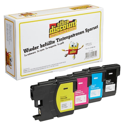 Artikelbild 9 für office discount schwarz, cyan, magenta, gelb Druckerpatronen kompatibel zu brother LC-1100BK/C/M/Y, 4er-Set, Artikelnummer 314561