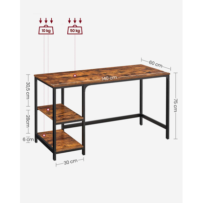 Artikelbild 2 für VASAGLE Schreibtisch braun rechteckig, 4-Fuß-Gestell schwarz 140,0 x 60,0 cm, Artikelnummer 289706