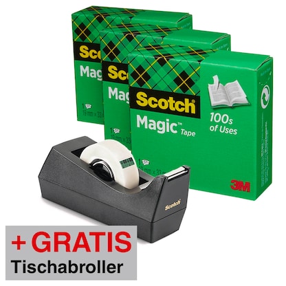 Artikelbild für AKTION: Scotch Magic™ Tape Klebefilm matt 19,0 mm x 33,0 m 3 Rollen + GRATIS 1 Scotch Tischabroller, Artikelnummer 248443