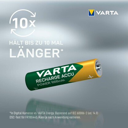 Artikelbild 6 für 4 VARTA Akkus RECHARGE ACCU Power Micro AAA 1.000 mAh, Artikelnummer 583157