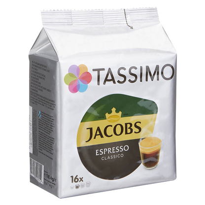 Artikelbild 2 für TASSIMO JACOBS ESPRESSO CLASSICO Kaffeediscs, Arabica- und Robustabohnen kräftig, 16 Portionen, Artikelnummer 971465