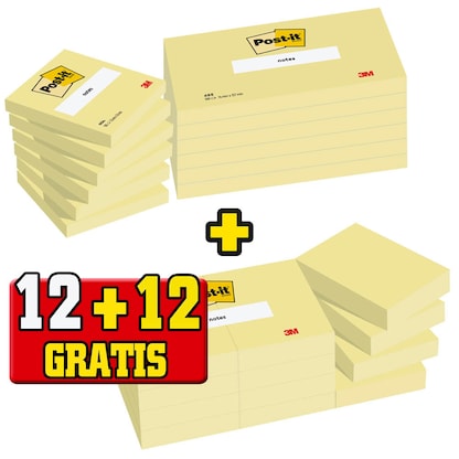 Artikelbild 21 für 12 + 12 GRATIS: Post-it® Notes Haftnotizen-Set 654655P gelb, 12 Blöcke + GRATIS 12 Blöcke Haftnotizen 5,1 x 3,8 cm, Artikelnummer 496273