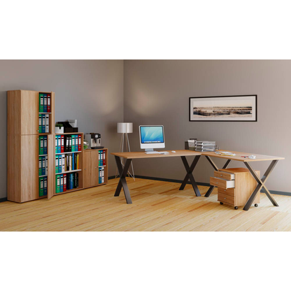 Artikelbild 5 für VCM my office Lona Schreibtisch sonoma-eiche rechteckig, X-Fuß-Gestell schwarz 140,0 x 80,0 cm, Artikelnummer 973735