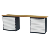 Artikelbild 1 für Simplaflex® Systemeinrichter Werkbank C-Line anthrazit, RAL 7016, lichtgrau, RAL 7035 14 Schubladen 250,0 x 60,0 x 96,0 cm, Artikelnummer 683959