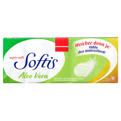 Artikelbild für Softis Taschentücher Aloe Vera 4-lagig weiß, 15x 9 Tücher, Artikelnummer 384461