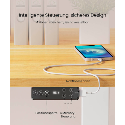Artikelbild 4 für FlexiSpot E7 elektrisch höhenverstellbares Schreibtischgestell weiß ohne Tischplatte, T-Fuß-Gestell weiß 110,0 - 190,0 x 68,0 cm, Artikelnummer 656669