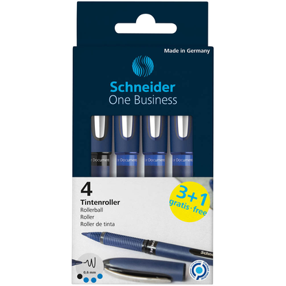 Artikelbild 2 für Schneider One Business Tintenroller blau 0,6 mm, Schreibfarbe: blau/schwarz, 4 St., Artikelnummer 143749
