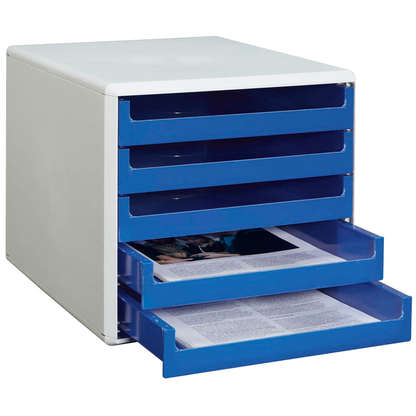 Artikelbild für M&M Schubladenbox blau 30050911, DIN A4 mit 5 Schubladen, Artikelnummer 430934