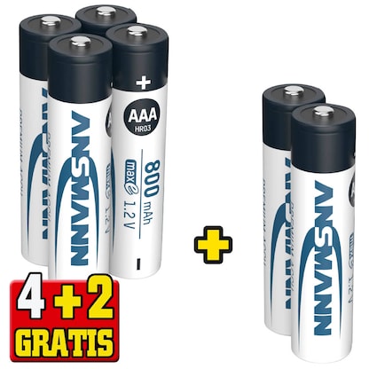 Artikelbild für 4 + 2 GRATIS: 4 ANSMANN Akkus maxE Micro AAA 800 mAh + GRATIS 2 St., Artikelnummer 536363