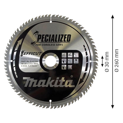 Artikelbild 2 für makita B-67290 EFFICUT Kreissägeblatt 260,0 mm, 80 Zähne, Artikelnummer 286486