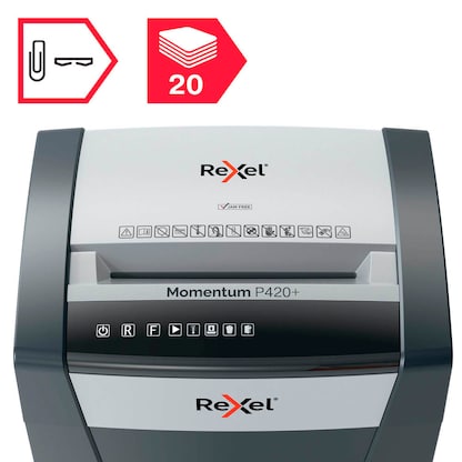Artikelbild 6 für AKTION: Rexel Momentum P420+ Aktenvernichter mit Partikelschnitt P-4, 4 x 35 mm, bis 20 Blatt, grau mit 25 Euro CashBack, Artikelnummer 255689