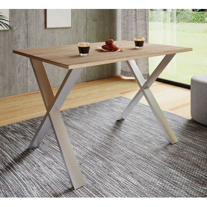 Artikelbild 4 für VCM my home Esstisch Xona sonoma-eiche rechteckig, U-Fuß silber, 140,0 x 50,0 x 76,0 cm, Artikelnummer 526477