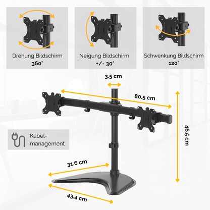 Artikelbild 4 für Fellowes Monitor-Halterung Seasa 8043701 schwarz für 2 Monitore, Tischständer, Artikelnummer 703502