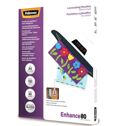 Artikelbild 6 für 100 Fellowes Enhance80 Laminierfolien glänzend für A4 80 micron selbstklebender Rücken, Artikelnummer 210880