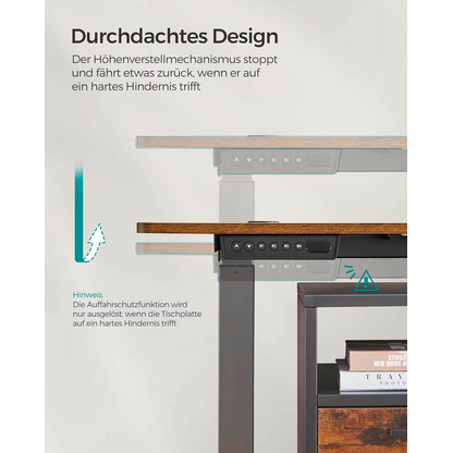 Artikelbild 4 für SONGMICS elektrisch höhenverstellbarer Schreibtisch braun rechteckig, C-Fuß-Gestell schwarz 160,0 x 60,0 cm, Artikelnummer 290987