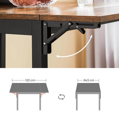 Artikelbild 11 für VASAGLE Esstisch braun rechteckig, 4-Fuß-Gestell schwarz, 76,0 / 98,0 / 120,0 x 78,0 x 75,0 cm, Artikelnummer 289631