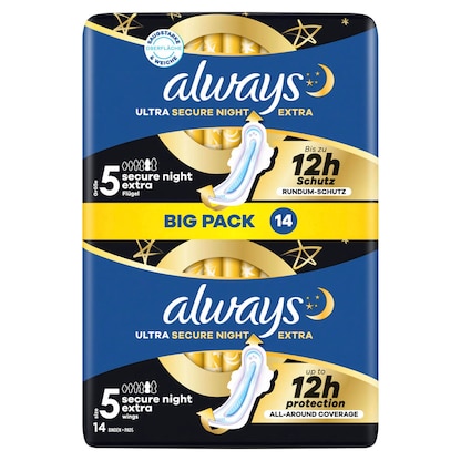 Artikelbild 2 für always Binden Ultra Secure Night Extra mit Flügeln für Frauen, 14 St., Artikelnummer 585446
