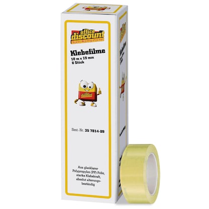 Artikelbild für office discount Klebefilm transparent 19,0 mm x 10,0 m 8 Rollen, Artikelnummer 357814