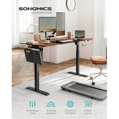 Artikelbild 6 für SONGMICS elektrisch höhenverstellbarer Schreibtisch braun rechteckig, C-Fuß-Gestell schwarz 160,0 x 60,0 cm, Artikelnummer 290987