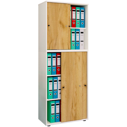 Artikelbild für VCM my office Schiebetürenschrank XXL Lona, 919600 honig-eiche, weiß 3 Fachböden 70,0 x 37,0 x 183,0 cm, Artikelnummer 268126