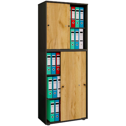 Artikelbild für VCM my office Schiebetürenschrank XXL Lona, 919601 anthrazit, honig-eiche 3 Fachböden 70,0 x 37,0 x 183,0 cm, Artikelnummer 268009