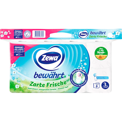 Artikelbild 2 für Zewa Toilettenpapier bewährt Lufterfrischer 3-lagig, 8 Rollen, Artikelnummer 999031