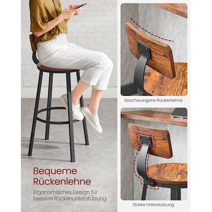 Artikelbild 5 für 2 VASAGLE Barhocker LBC026B01V2 braun, Artikelnummer 289516