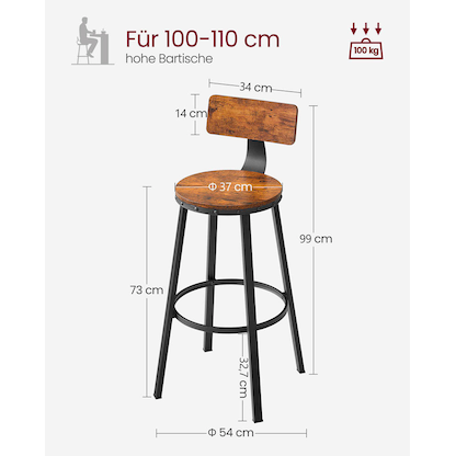 Artikelbild 8 für 2 VASAGLE Barhocker LBC026B01V2 braun, Artikelnummer 289516