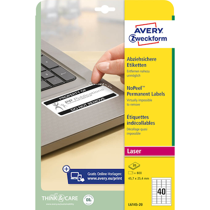 Artikelbild 2 für 800 AVERY Zweckform abziehsichere Folienetiketten L6145-20 weiß 45,7 x 25,4 mm, Artikelnummer 896928