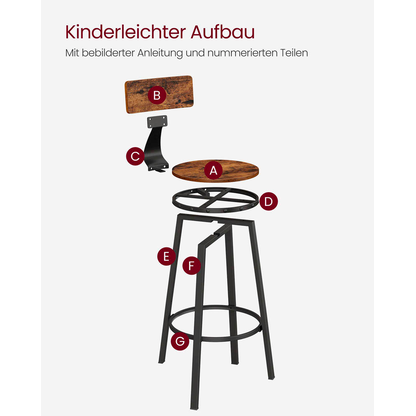 Artikelbild 9 für 2 VASAGLE Barhocker LBC026B01V2 braun, Artikelnummer 289516