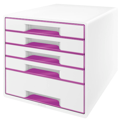 Artikelbild für AKTION: LEITZ Schubladenbox WOW Cube perlweiß/violett, DIN A4 mit 5 Schubladen, Artikelnummer 663603