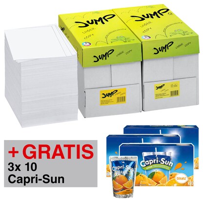 Artikelbild 1 für AKTION: JUMP Kopierpapier COPY/LASER DIN A4 80 g/qm 3x 2.500 Blatt + GRATIS 3x Capri-Sun Orange Fruchtsaftgetränk 10x 0,2l, Artikelnummer 678866