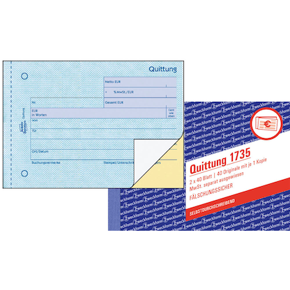 Artikelbild für AVERY Zweckform Quittung, MwSt. separat ausgewiesen Formularbuch 1735, Artikelnummer 168468