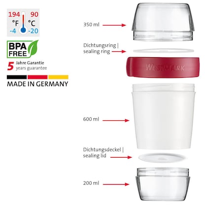 Artikelbild 2 für WESTMARK Speisebehälter weiß/rot 1150,0 ml, Artikelnummer 996823