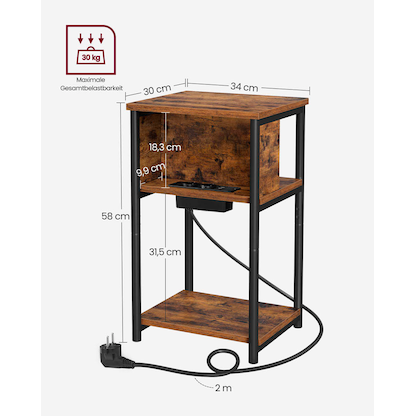 Artikelbild 4 für VASAGLE Beistelltisch braun 34,0 x 30,0 x 58,0 cm, Artikelnummer 290399