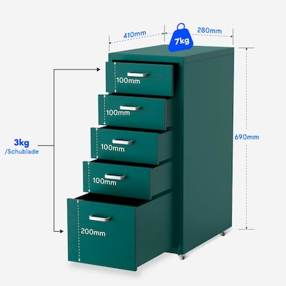 Artikelbild 3 für FlexiSpot Rollcontainer grün 5 Auszüge 28,0 x 41,0 x 69,0 cm, Artikelnummer 656419